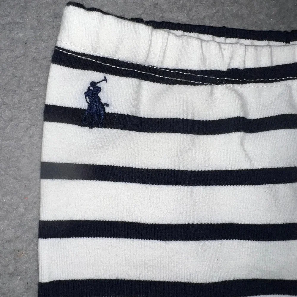 Polo Ralph Lauren Baby Leggings Toddler Sz‎ 6M White Blue Striped Pony Pull On